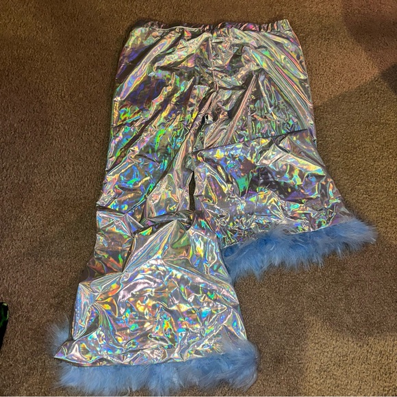 Metallic Bell Bottoms with Fur Trim plus size - Picture 1 of 2